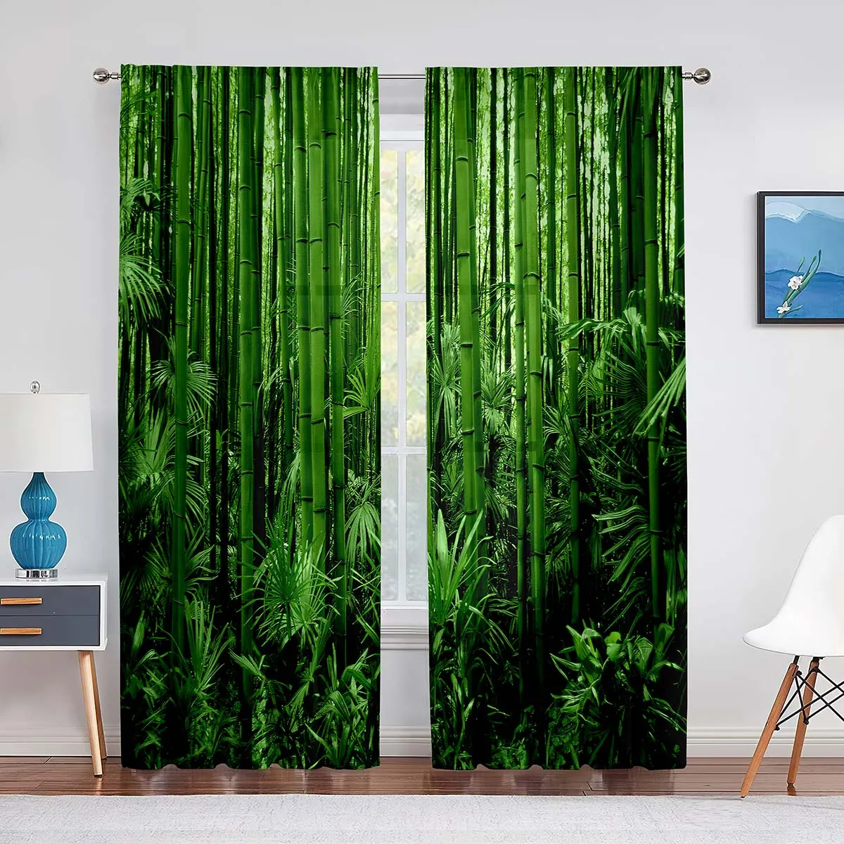 Green Bamboo Forest Exotic Jungle Sheer Voiles Curtain for Living Room Bedroom Drape Kitchen Window Tulle Curtains Home Decor