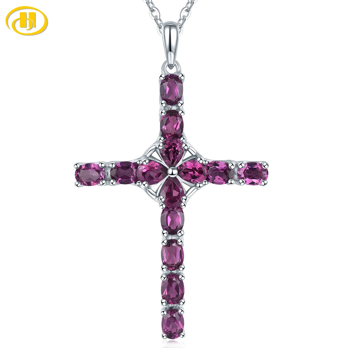 

Natural Rhodolite Garnet Sterling Silver Pendants 3 Carats Genuine Gemstone Cross Design Classic Fine Jewelrys S925 Daily Gifts