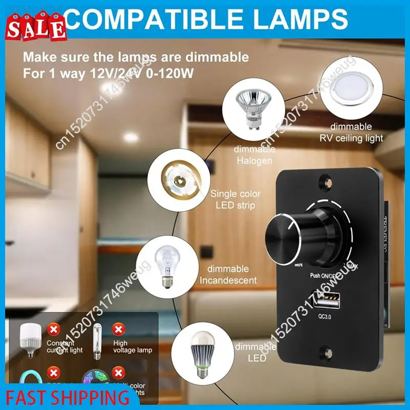 

XFDZ-DC 12-24 В Светодиодный диммер ШИМ, 5 А 3-проводной диммер для светодиодных ламп с быстрой зарядкой через USB QC 3.0 для автофургонов, лодок, грузовиков