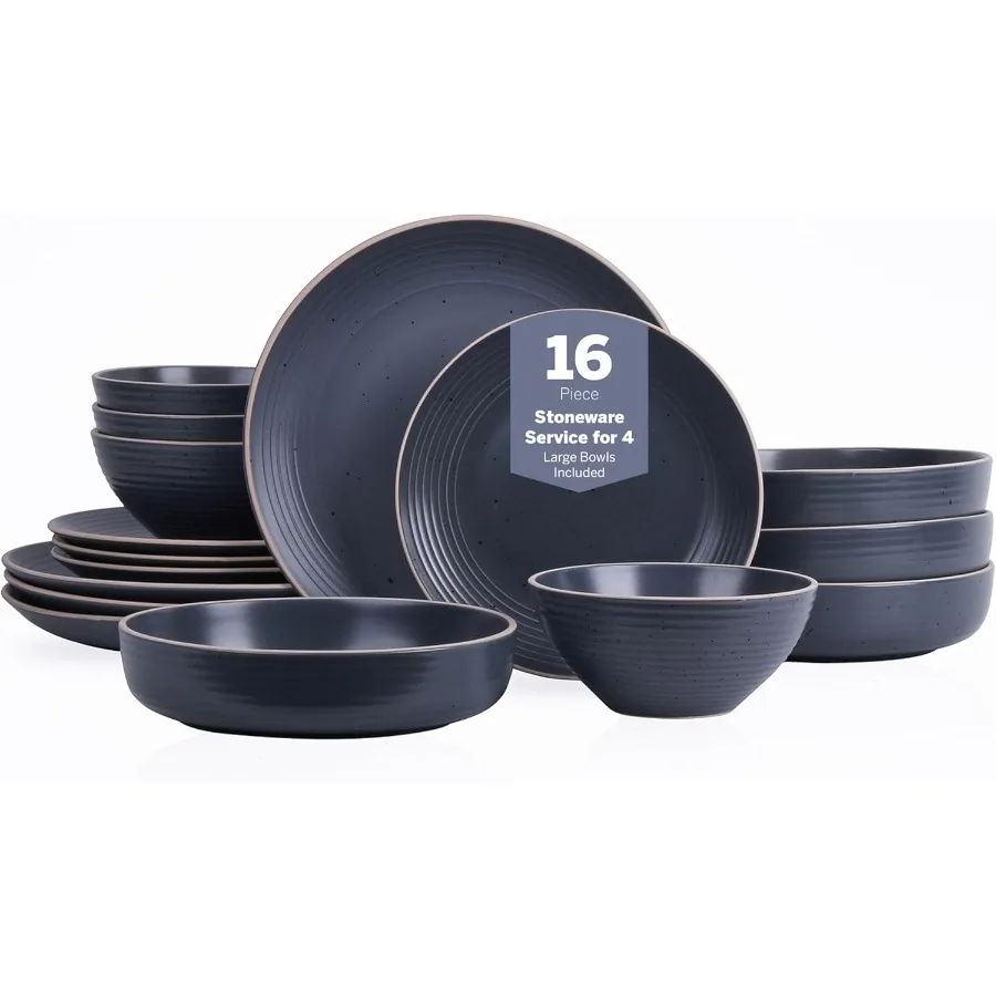 

Lauren Modern Stoneware 16piece Round Dinnerware Set Plates and Bowls for 4 People Elegant CharcoalColored Dish Set Perfect for