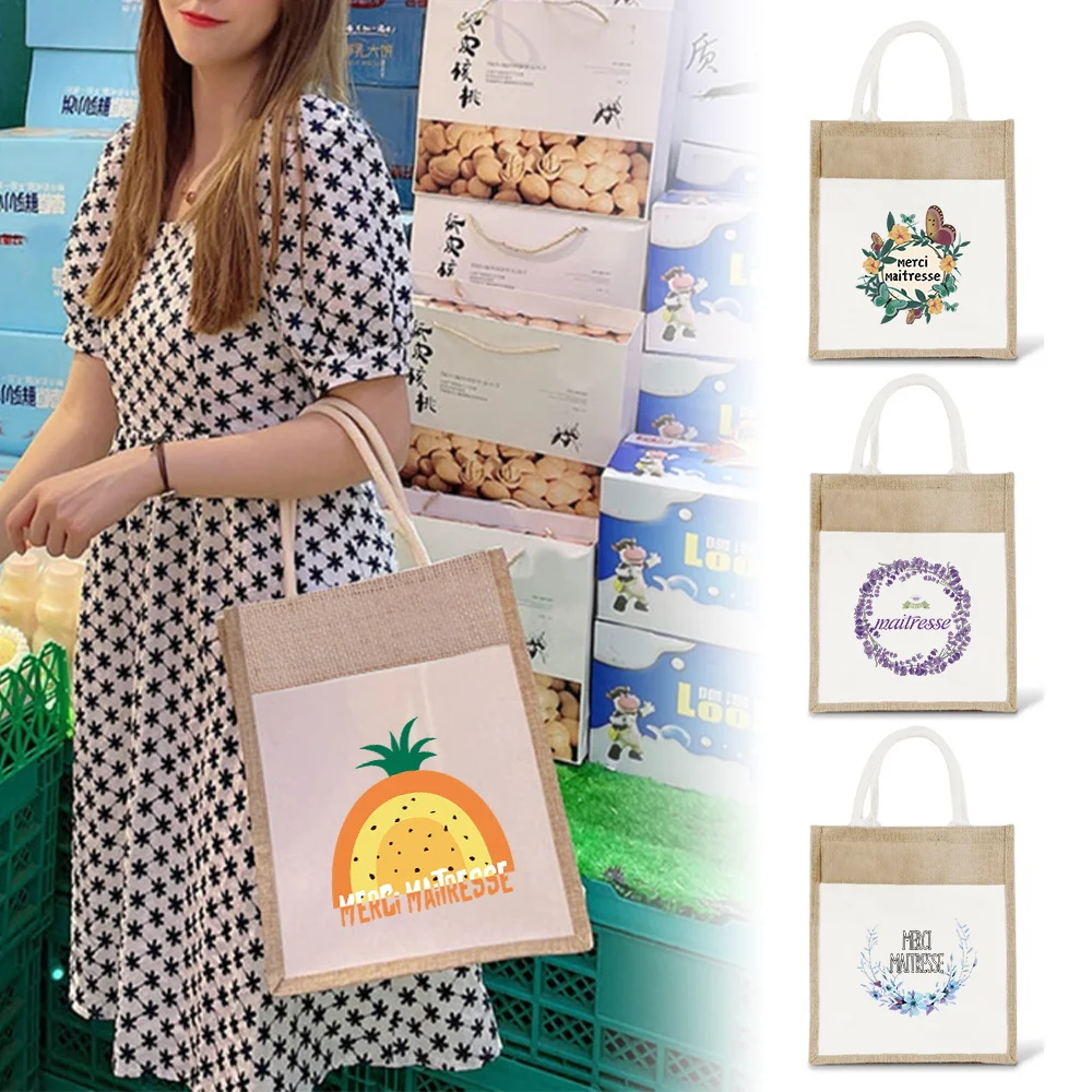 

Leisure Grocery Bags Vintage Shoulder Bag Reusable Linen Handbag Lightweight Simplicity Shopping Bag Maitresse Series