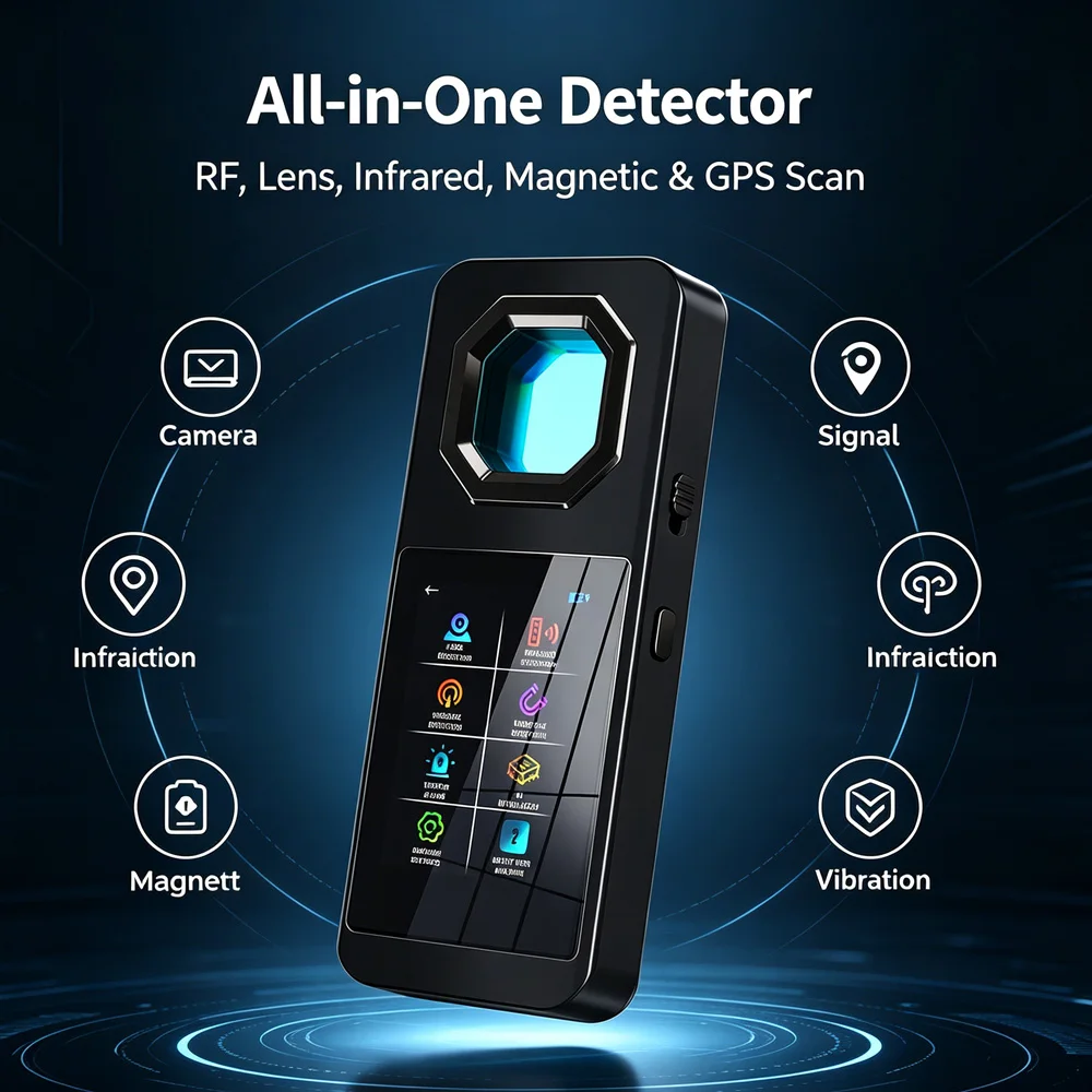 AI Bug Camera Detector Portable RF Signal Scanner Magnetic GPS Tracker Detector Anti Eavesdropping Device for Travel Business