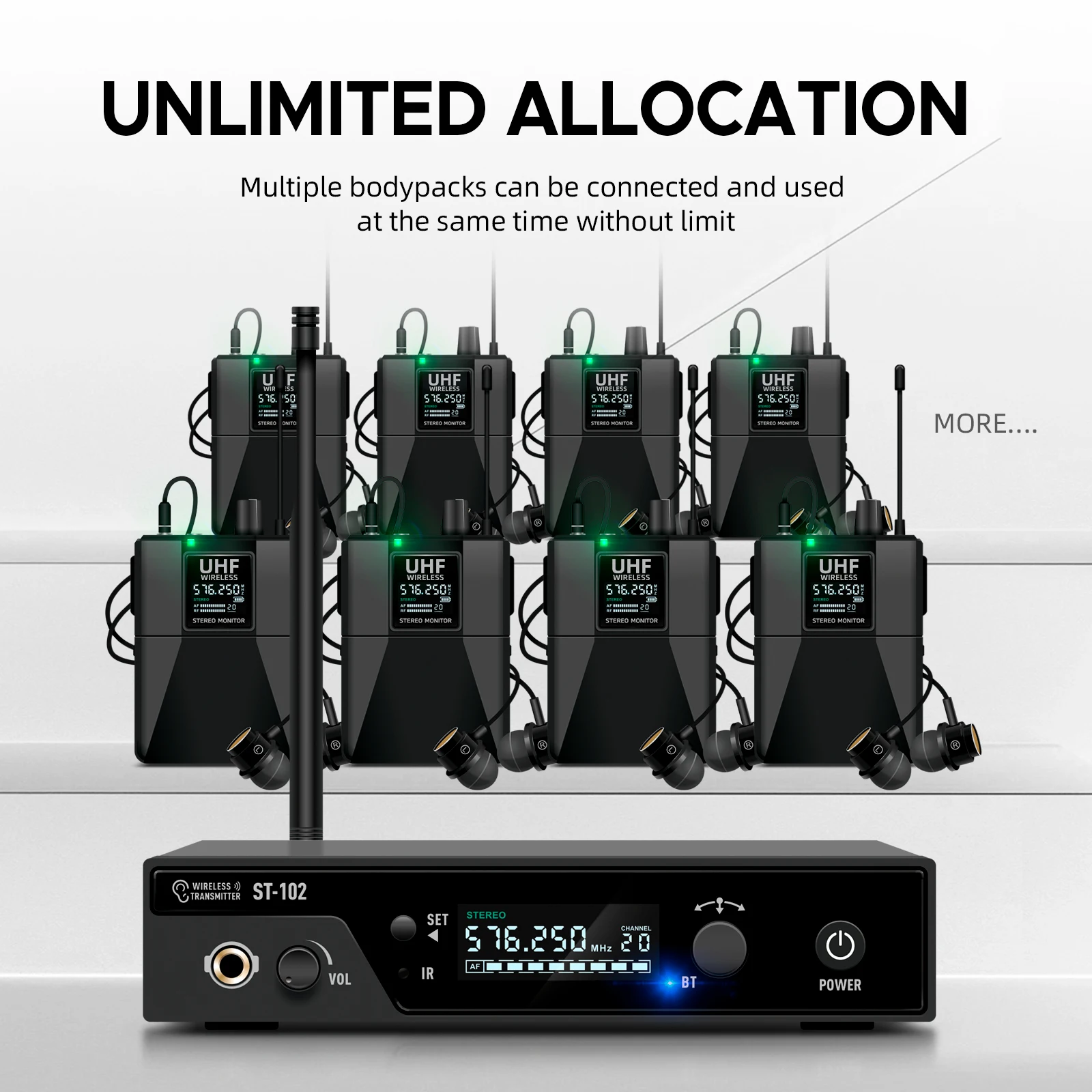 Беспроводная стерео система мониторинга Debra ST-102 UHF IEM, дальность передачи 80-300 м для сценической студийной записи