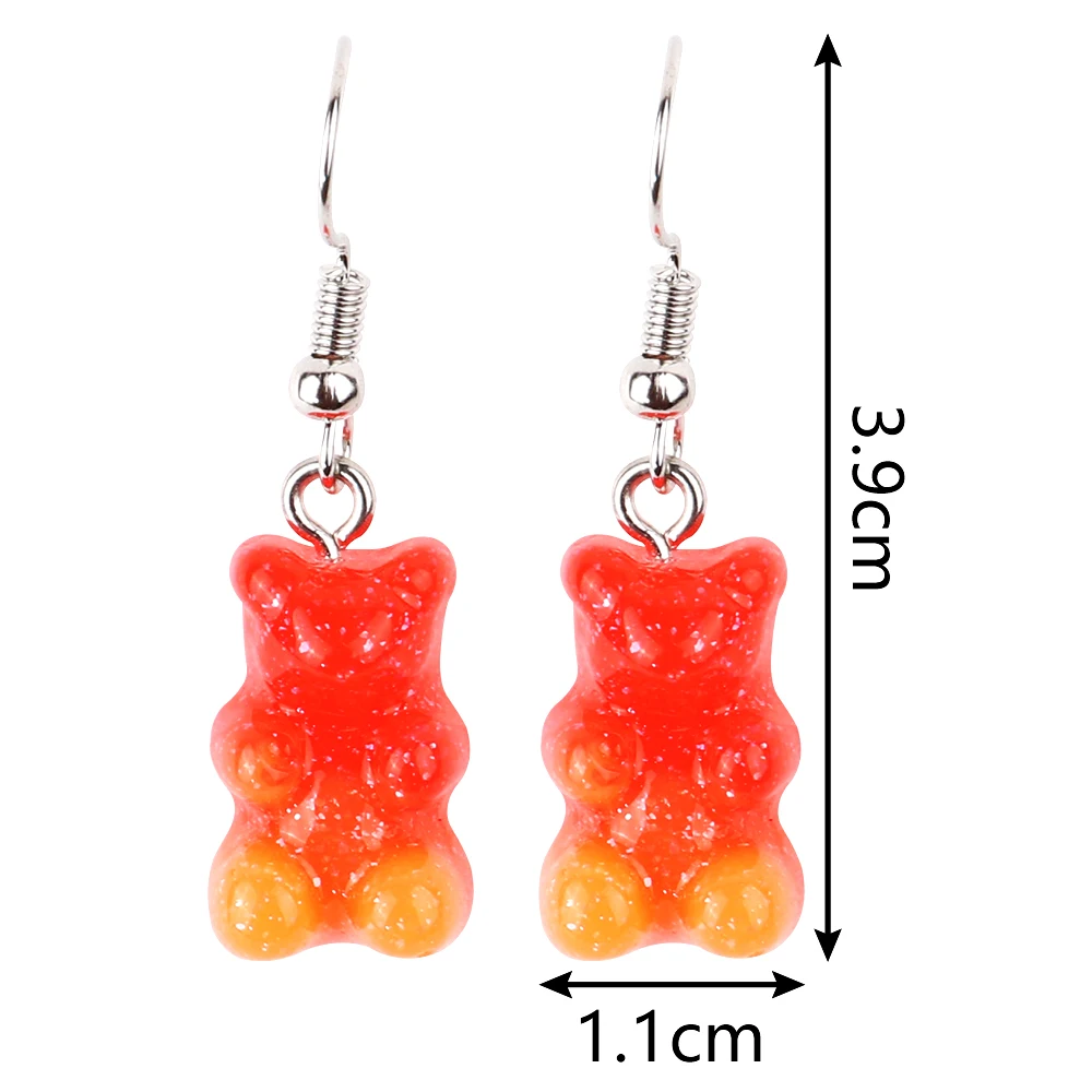 3 Pairs/Set Candy Color Acrylic Gummy Bear Drop Earrings for Women Korean Transparent Resin Jelly Bears Earring Sets Y2k Jewelry