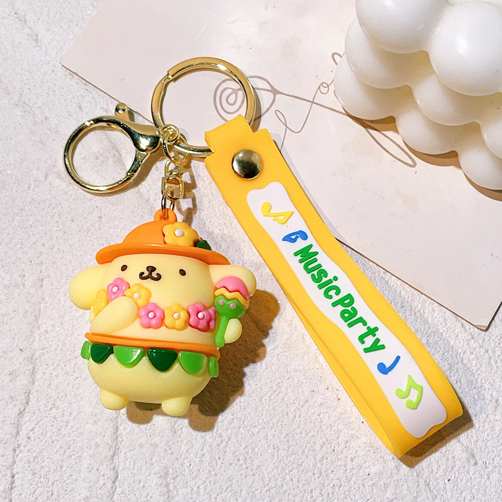 Kawaii Sanrio Hello Kitty Keychain My Melody Kuromi Cinnamoroll Pompom Purin Pendant Keyring Cute Littletwinstars Keychains Toys