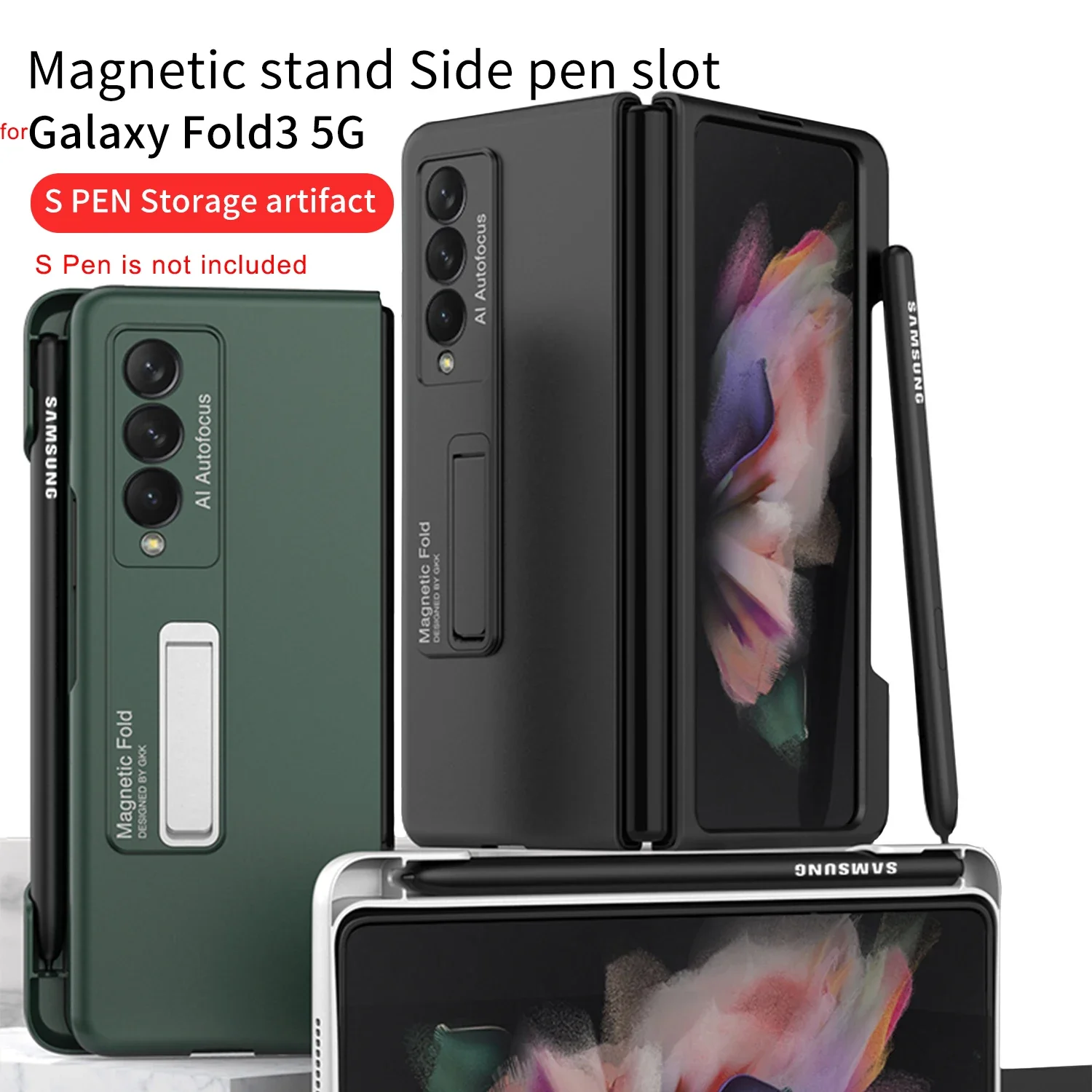 

Ultra Thin Phone Case Pen Holder Bracket Armor Fold3 Protective Cover for Samsung Galaxy Z Fold 3 5G Cases Side Slot for S Pen