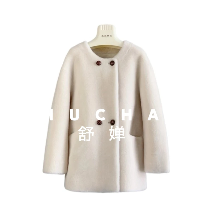 معطف صوف 100% للسيدات جديد شتاء دافئ جديد كسول من الصوف الخالص متوسط وطويل معطف دافئ Abrigos Mujer Invierno 2025