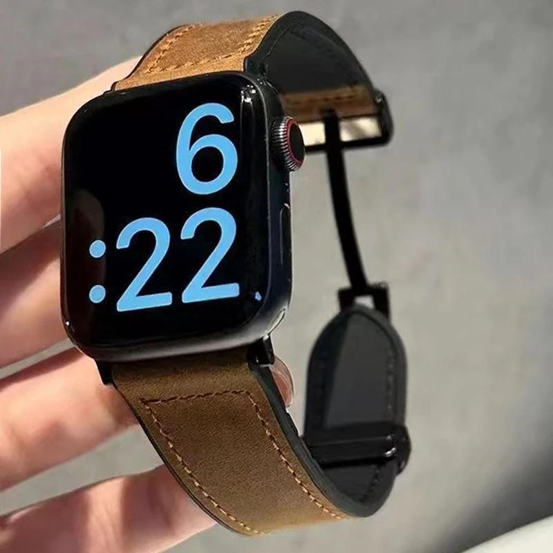 Silikon-Lederarmband für Apple Watch 49mm 46mm 42mm 41 45mm 40mm 44mm Magnetisches Band IWatch Ultra 4 3 2 Series 12 11 10 9 SE 3 – Detail 3