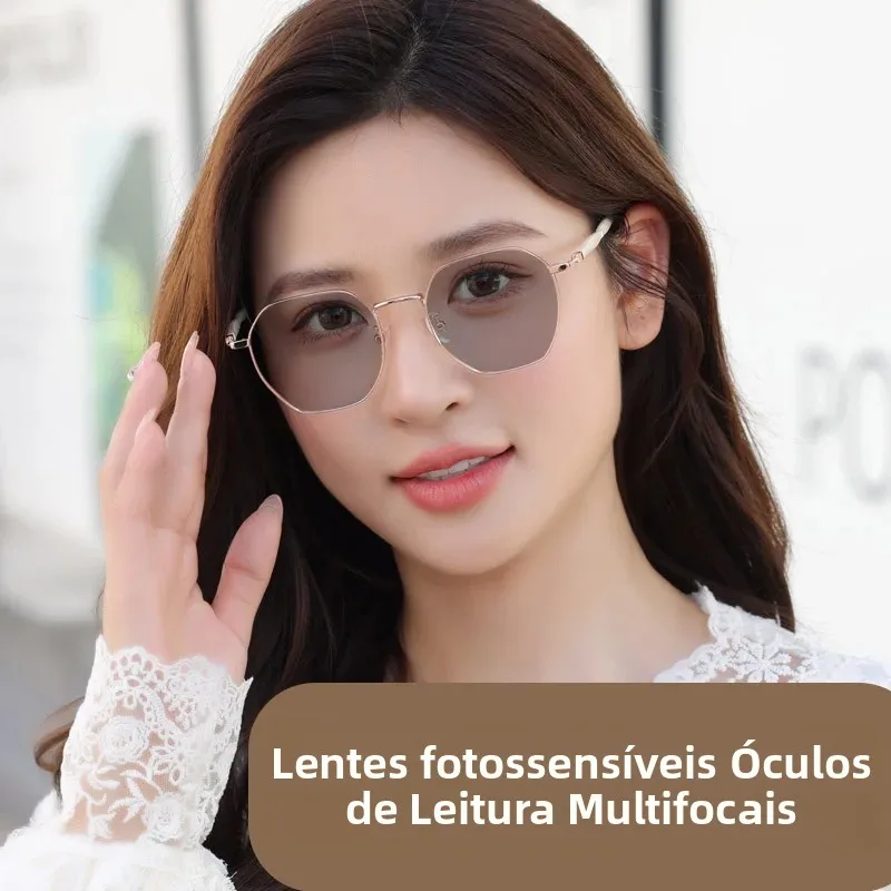 女性用フォトクロミックプログレッシブ多焦点老眼鏡、クリアな視界で個性的に見える、老眼用メガネ