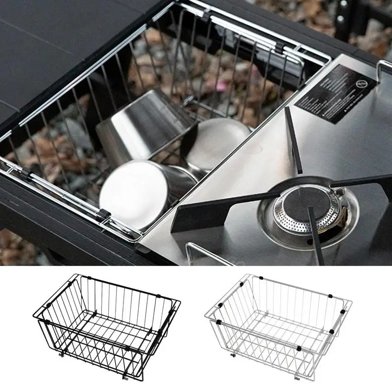 Folding Wire Basket Stainless Steel Wire Storage Basket Space-Saving Basket Organizer For Kitchen Bathroom Workplace Camping