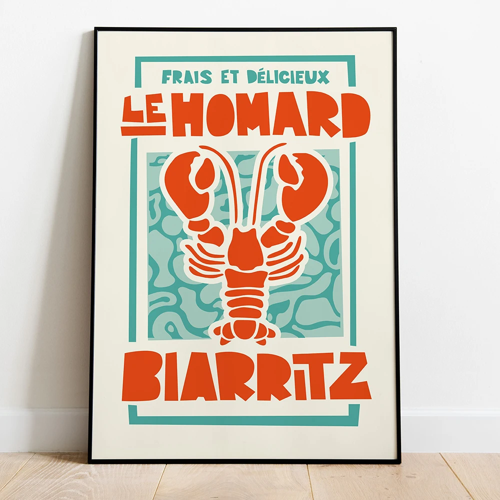 French Biarritz Lobster Italian Olive Oil Lemons Kitchen Poster Food Canvas Print Wall Art Painting Picture Dining Room Decor