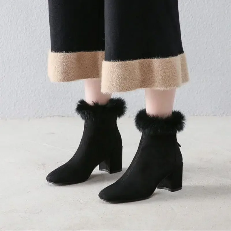 Booties Furry Fleece-Lined Warm Black Female Short Shoes On Offer New Rock Comfortable and Elegant Autumn In Women's Ankle Boots view 4