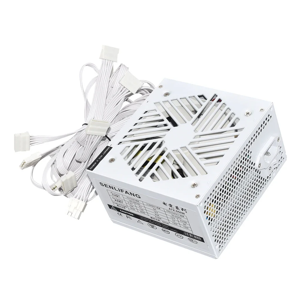 Imagem -02 - Fonte de Alimentação Branca para Computador de Videogame E-sports Ventilador de Baixo Ruído Atx 650w 110230v Psu 20 Mais 4pin Saída 12v