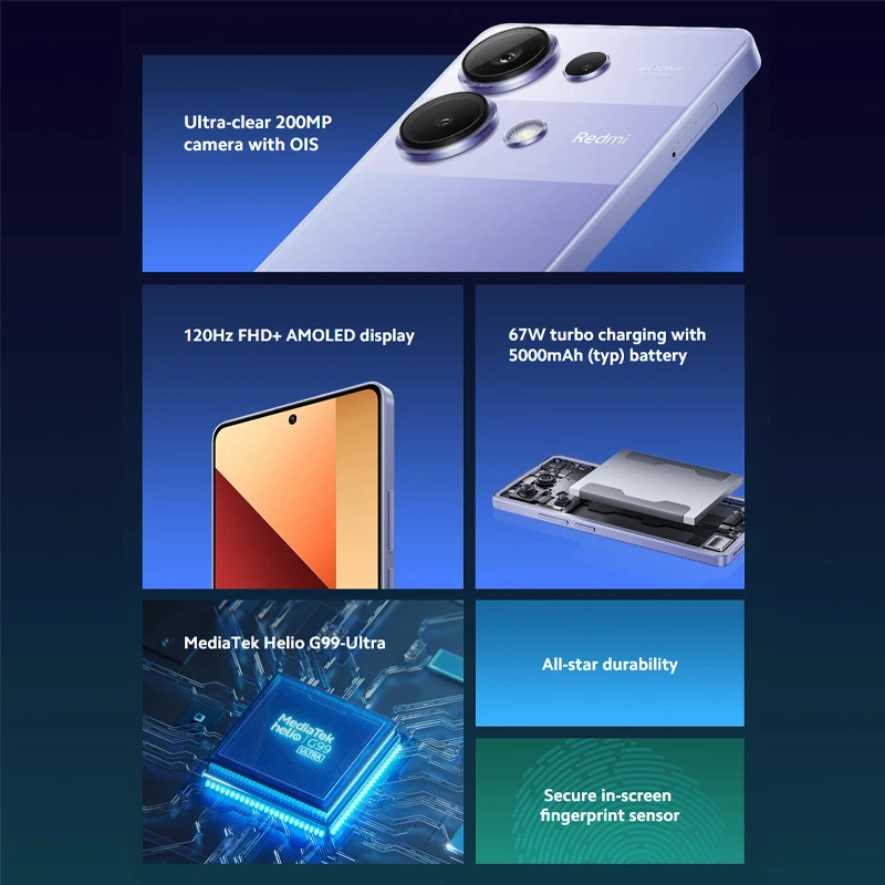 Global Version Xiaomi Redmi Note 13 Pro MediaTek Helio G99-Ultra 200MP OIS Camera 67W Turbo Charging 6.67" AMOLED display NFC