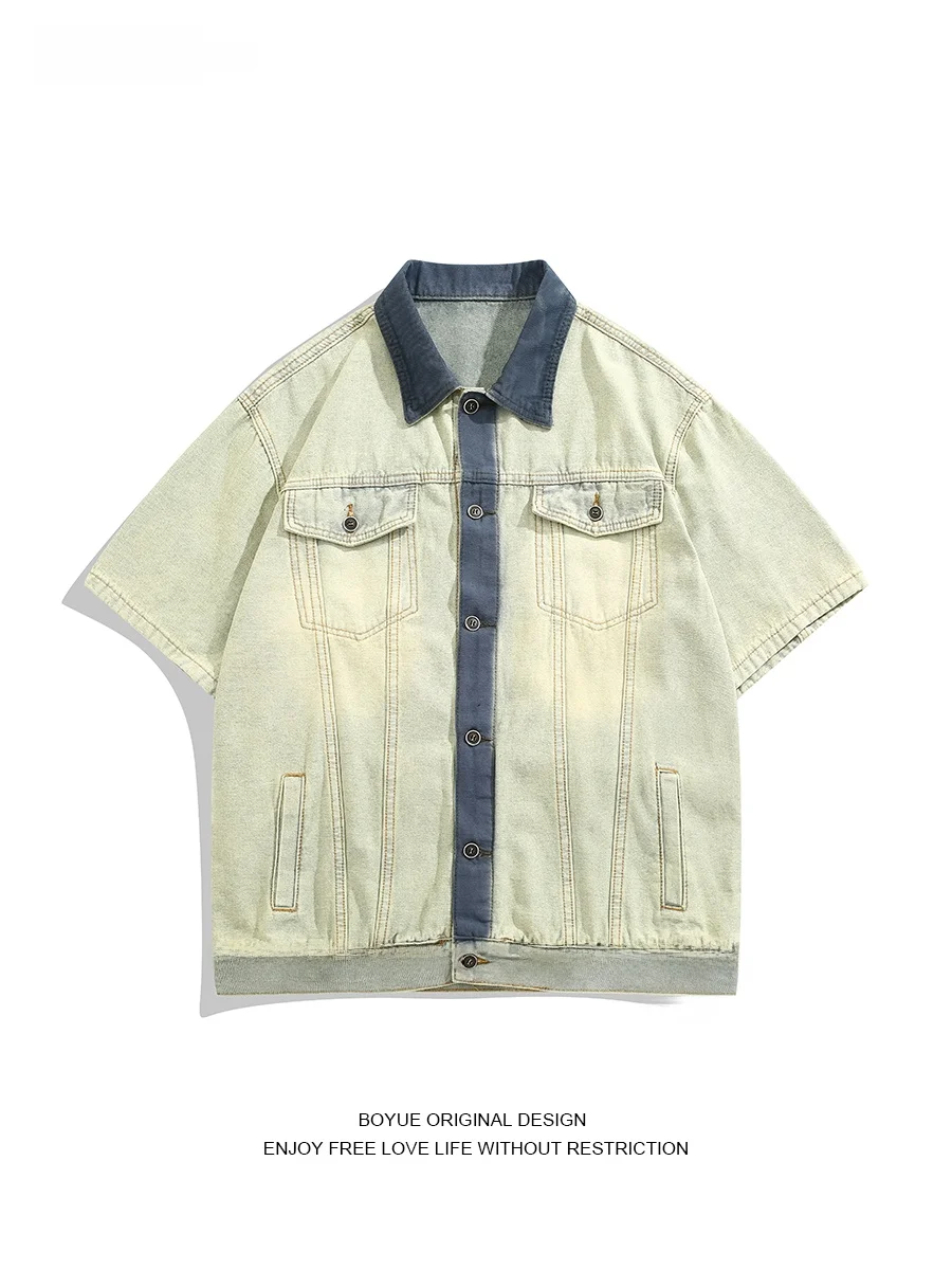 

Boyue Men's Casual Cotton Denim irt Tie-Dye Color Blo ort Sve Loose Fit Summer Faion Outerwear for Youth