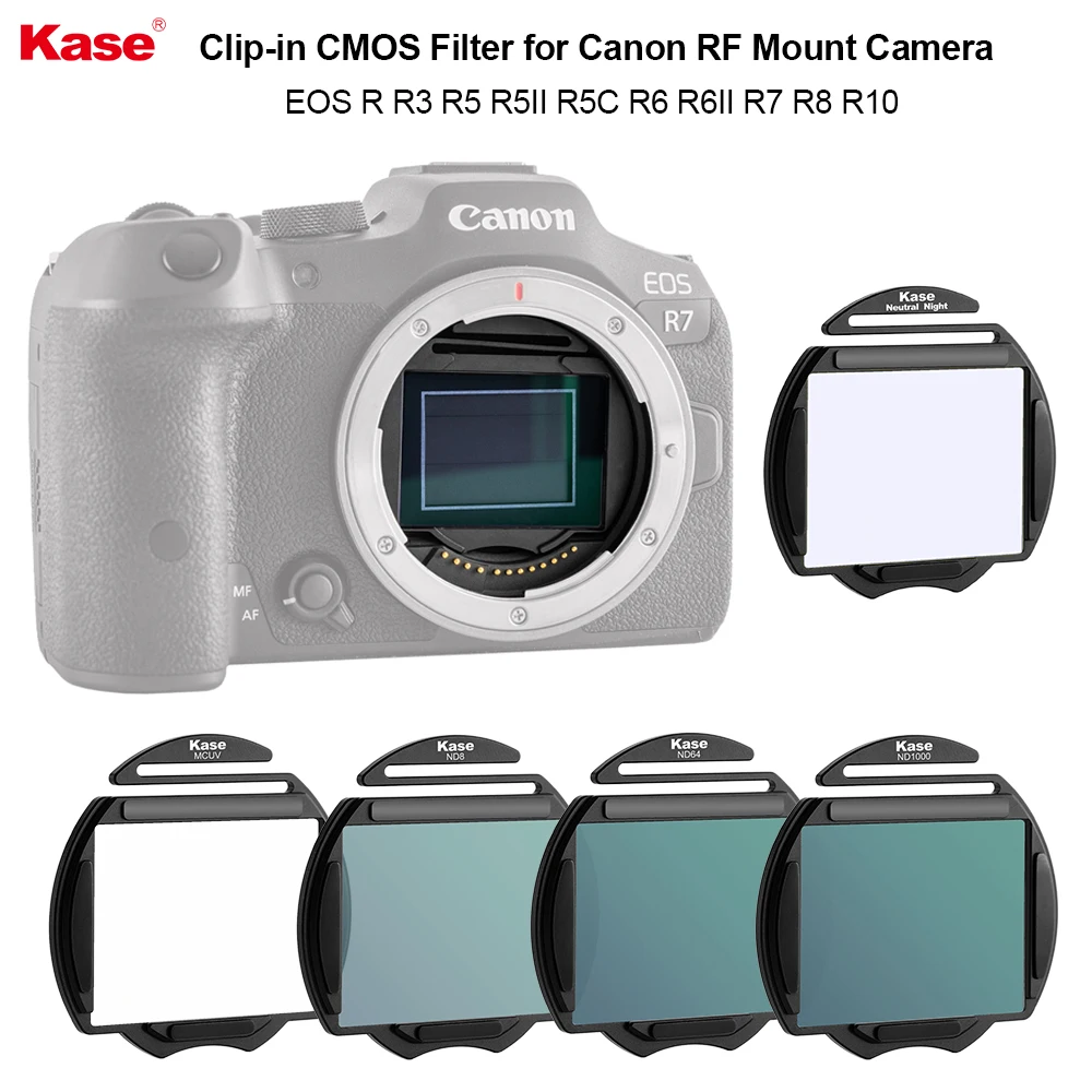 캐논 RF 마운트 미러리스 카메라 EOS R R3 R5 R5II R5C R6 R6II R7 R8 R10용 Kase 클립인 CMOS 필터, MC 광학 유리