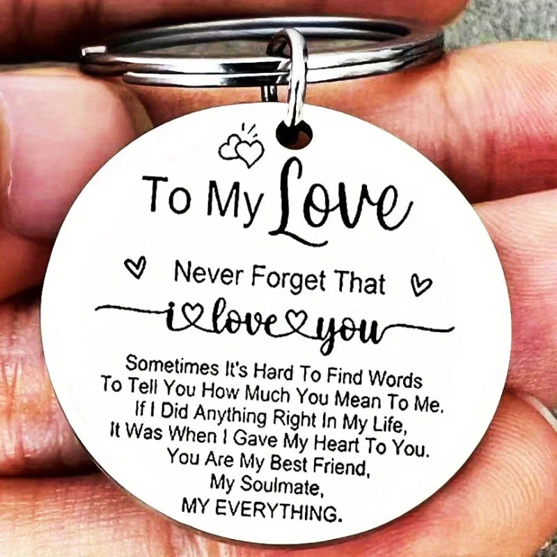 1PC Long Distance Relationship Keepsake Stainless Steel Double Sided Inspirational Gift Keychain