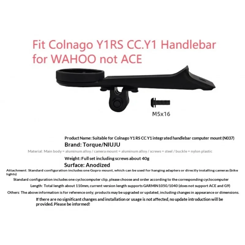 Soporte de Aluminio CNC para Ciclocomputador, Compatible con Manillares Integrados Colnago Y1RS CC.Y1, para GOPRO, Garmin, Wahoo, Bryton, IGPS, Giant