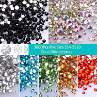 3000Pcs Mix Size SS4-SS20 Glass Rhinestones Crystal Non-hotfix Silver FlatBack Stones For DIY Nail Art Accessories