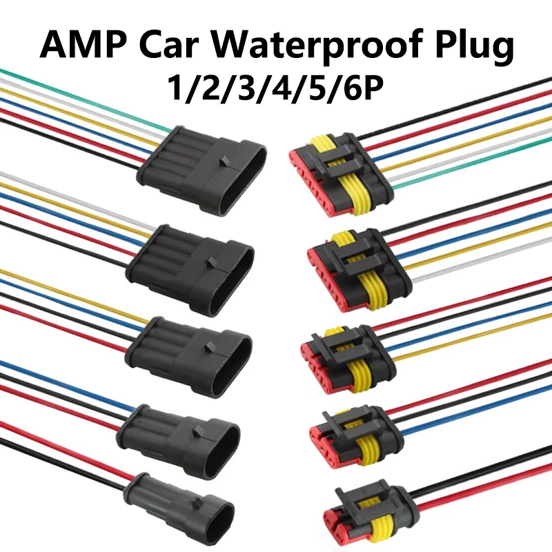 

5Sets AMP Waterproof Electrical Auto Male Female Connector Plug with Cable harness for Car Motorcycle 1P 2P 3P 4P 5P 6P Way