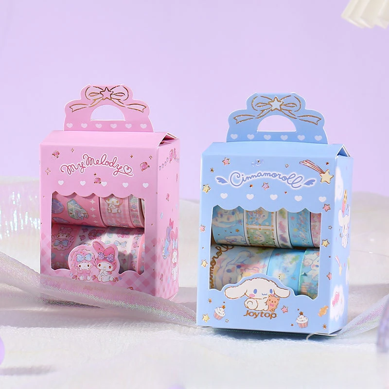 10Roll/Box Sanrio Stickers Roll Box Kuromi Cinnamoroll Hello Kitty Scrapbook Reward Sticker Label Decal Handmade Gifts Kids Toys