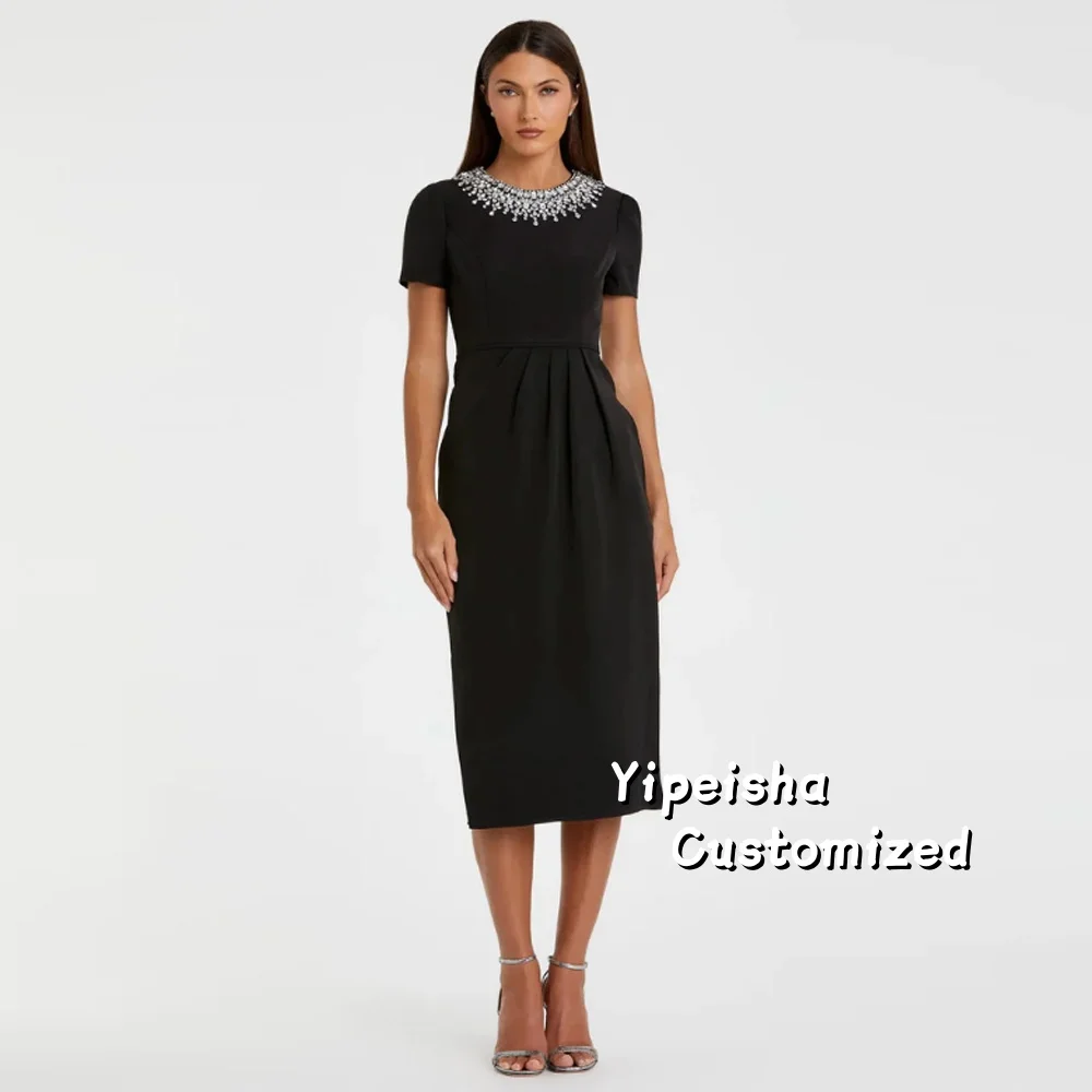 

Customized Classic Jersey Rhinestone Evening Dresses Pleat Straight Jewel Prom Dresses Party Dresses Simple Casual Fashion