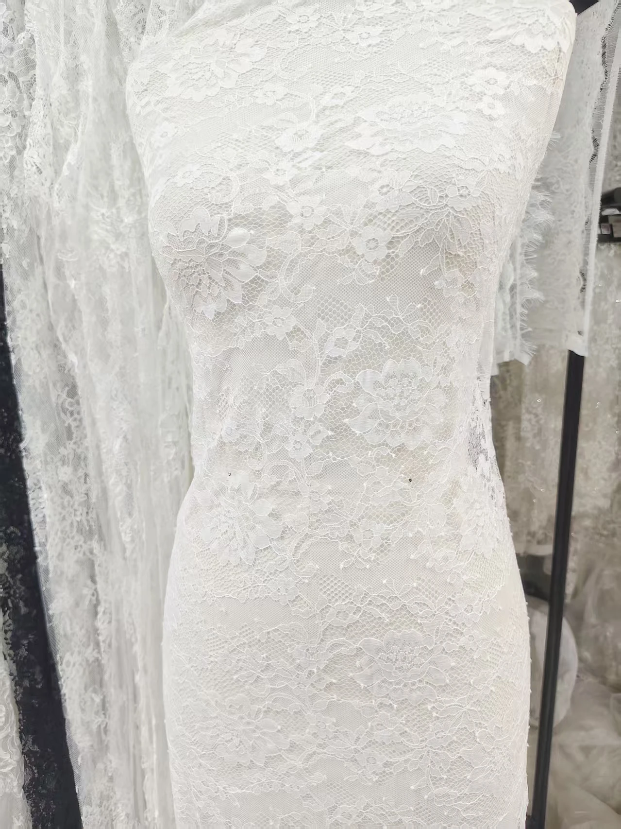 Vintage Embroidered Lace Fabric Soft Lightweight Material for Bridal Wedding Dress