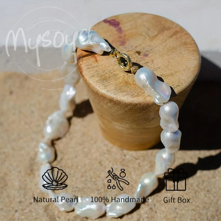 

MYSOYA 14-18 мм белое ожерелье из пресноводного жемчуга в стиле барокко, подарочная коробка, ювелирные изделия унисекс, идеально подходящие для свадьбы, дня рождения, Рождества, Нового года