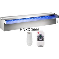 Pool Fountain Stainless Steel Pool Waterfall with LED Light Waterfall Spillway with Pipe Connector Rectangular Garden Outdoor