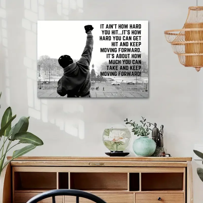 1pc Unframed Inspirational Quotes Canvas Print Poster, Rocky Balboa Boxing Canvas Wall Art, Artwork Wall Painting For Bathroom B