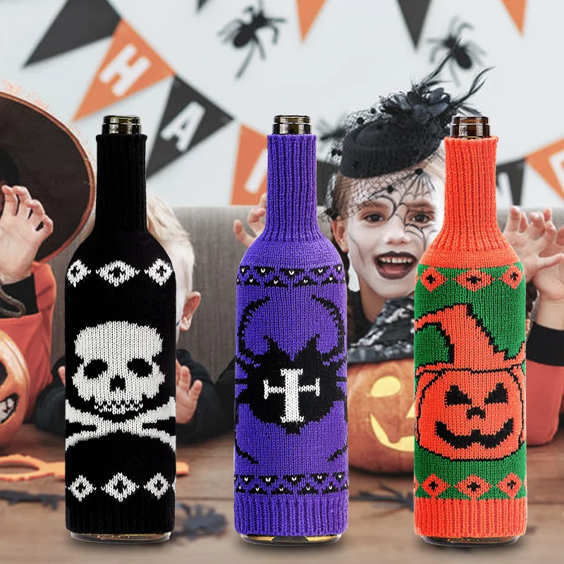 Outdoor Halloween Party Pumpkin Knitted Wine Bottle Protection Set Table Atmosphere Decoration Supplies Halloween Gifts