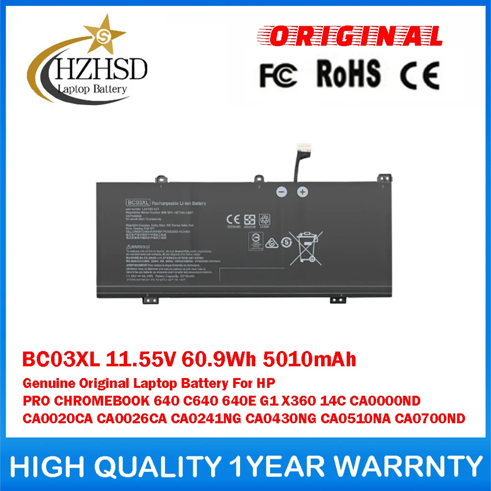 

BC03XL 11,55 В 60,9 Втч 5010 мАч Оригинальный аккумулятор для ноутбука HP PRO CHROMEBOOK 640 C640 640E G1 X360 14C CA0000ND CA0020CA