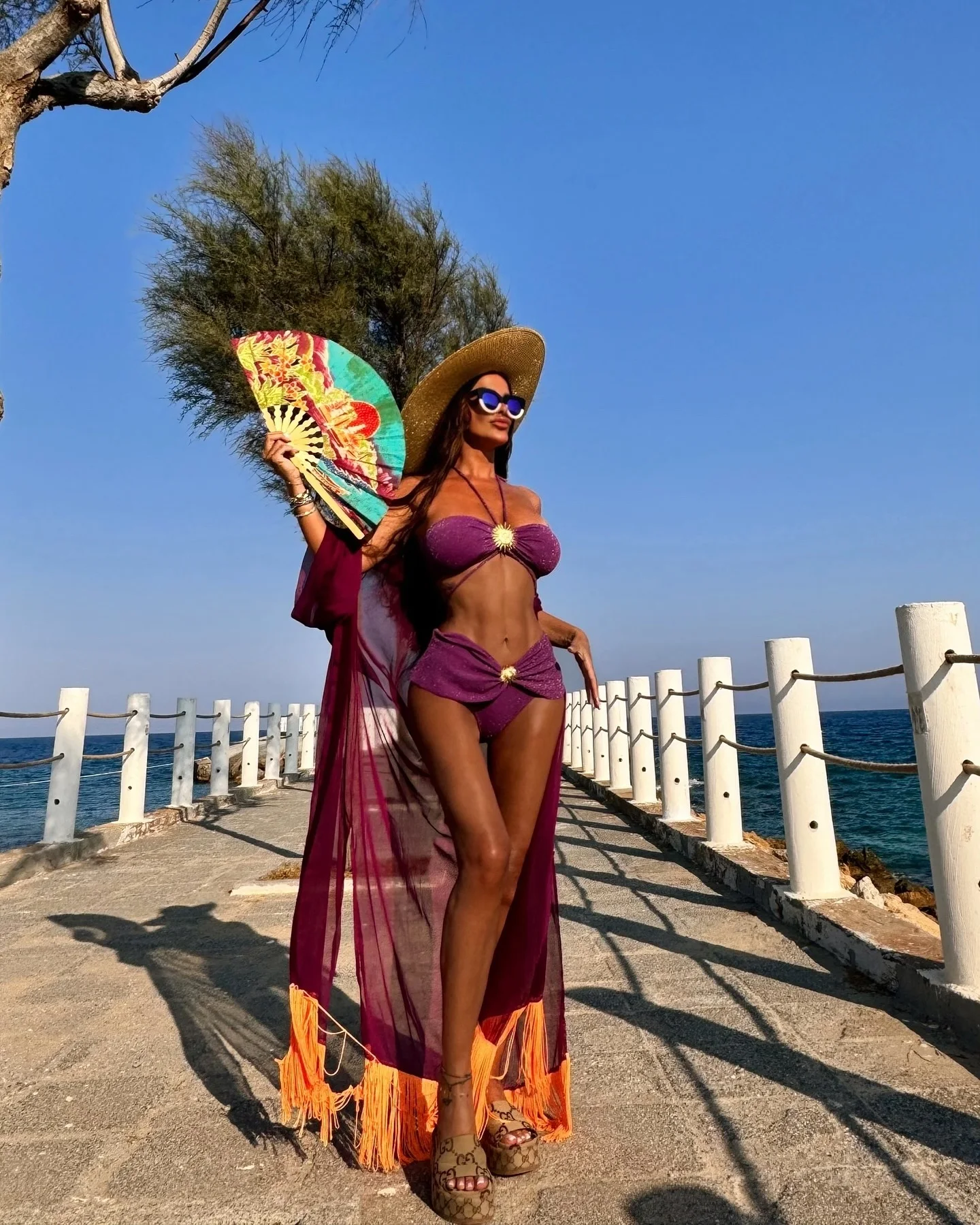 Women\'s Glamorous Purple Bikini Set with Gold Sunburst Accents 2Pc Biquini Swimsuits Lady Strappy Beachwear 2025 Holiday Clothes