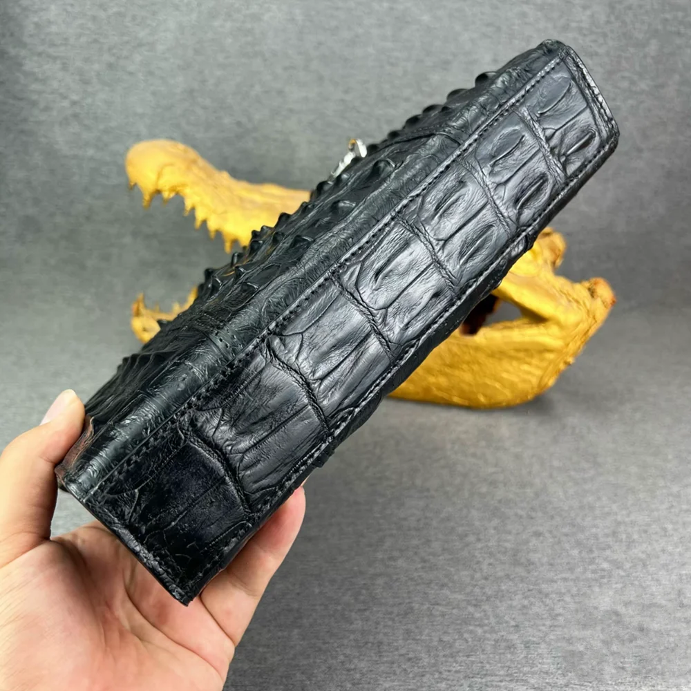Authentic crocodile leather men's large classic black wrist bag real crocodile leather men's fashion handbag view 5