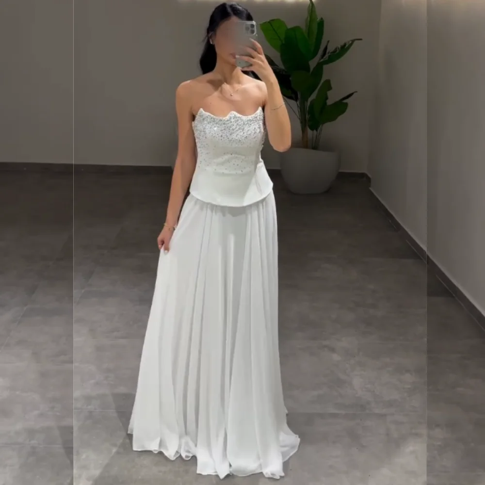

Customized Chiffon Pleat Beading Strapless A-line Long Dresses Bespoke Occasion Prom Evening Woman Elegant Party Wedding Guest