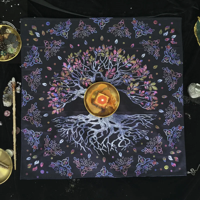Tree of Life Winter Edition Dutch Velvet Tarot Cloth Square Small Tablecloth for Home Use 64cm