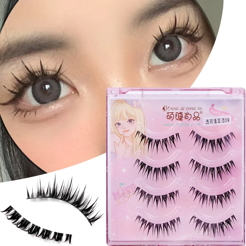 Natural False Eyelashes Thick Transparent Band Manga Eyelash Clusters 3D Wispy Lashes Soft Winged Daily Eyelash Extension Makeup