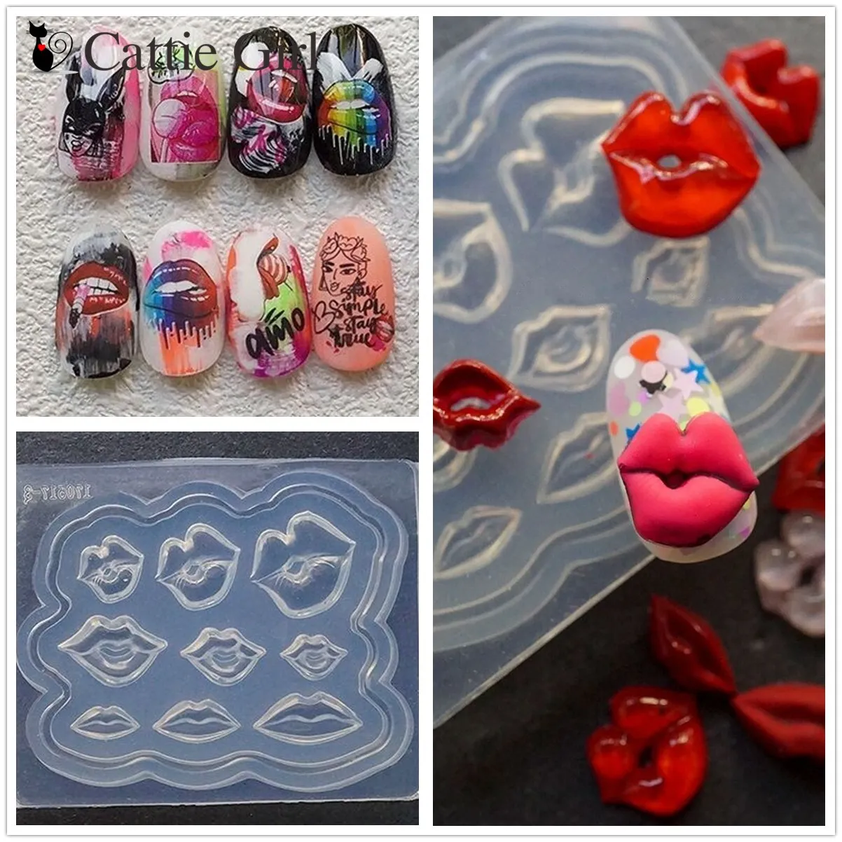 1pc Lips 3D Acrylic Nail Mold Flower Palace Nail  Decorations  DIY Design Rose  Silicone Manicure Mold Nail Art