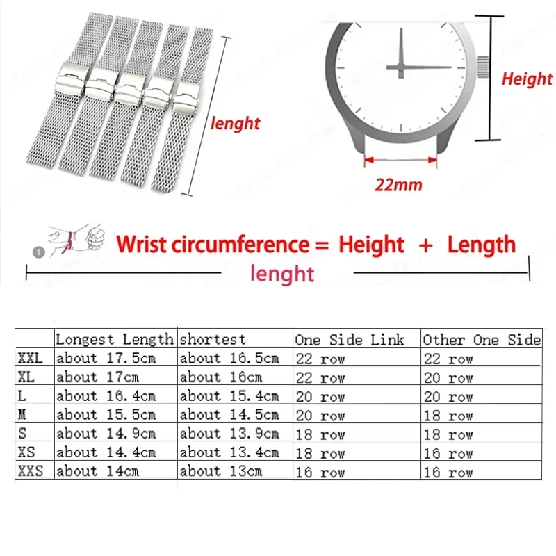 Mesh Stainless Steel Watch Band 18mm 20mm 22mm 24mm Belt for Seiko Smartwatch Replacement Strap for Samsung Band Bracelet Luxury