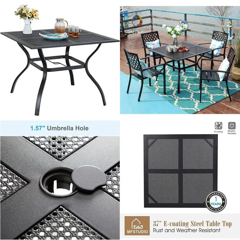 طاولة طعام مربعة خارجية مقاس 37 × 37 إطار فولاذي مطلي بمسحوق الفناء مع أثاث سطح حامل المظلة #1