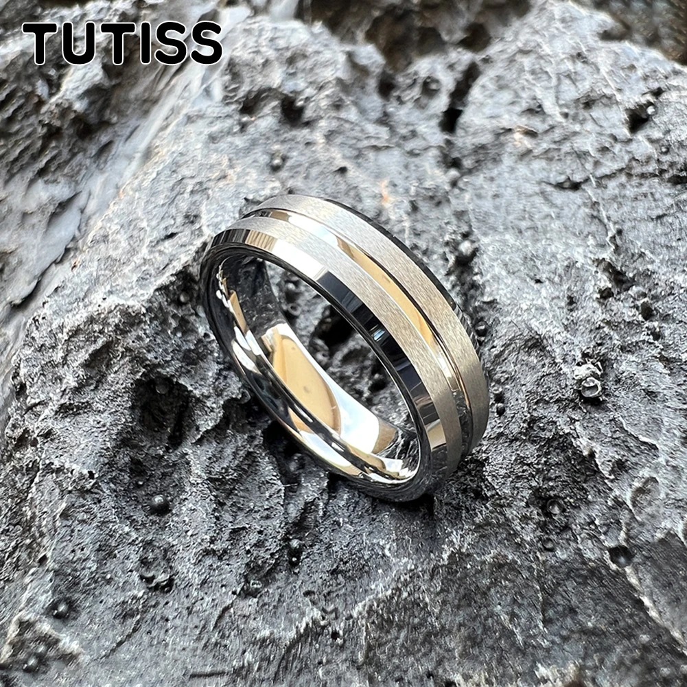 TUTISS 6mm 8mm Very Popular Tungsten Wedding Band Men Women Ring Center Groove Satin Finish