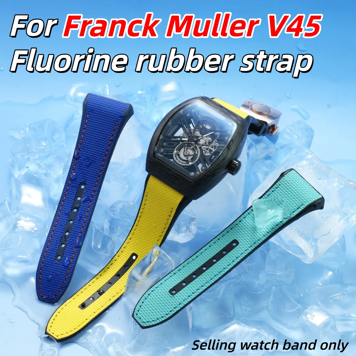 For Franck Muller V45 Fluorine Rubber Strap High quality FKM Replacement watchband 28mm Black blue white yellow wrist strap band
