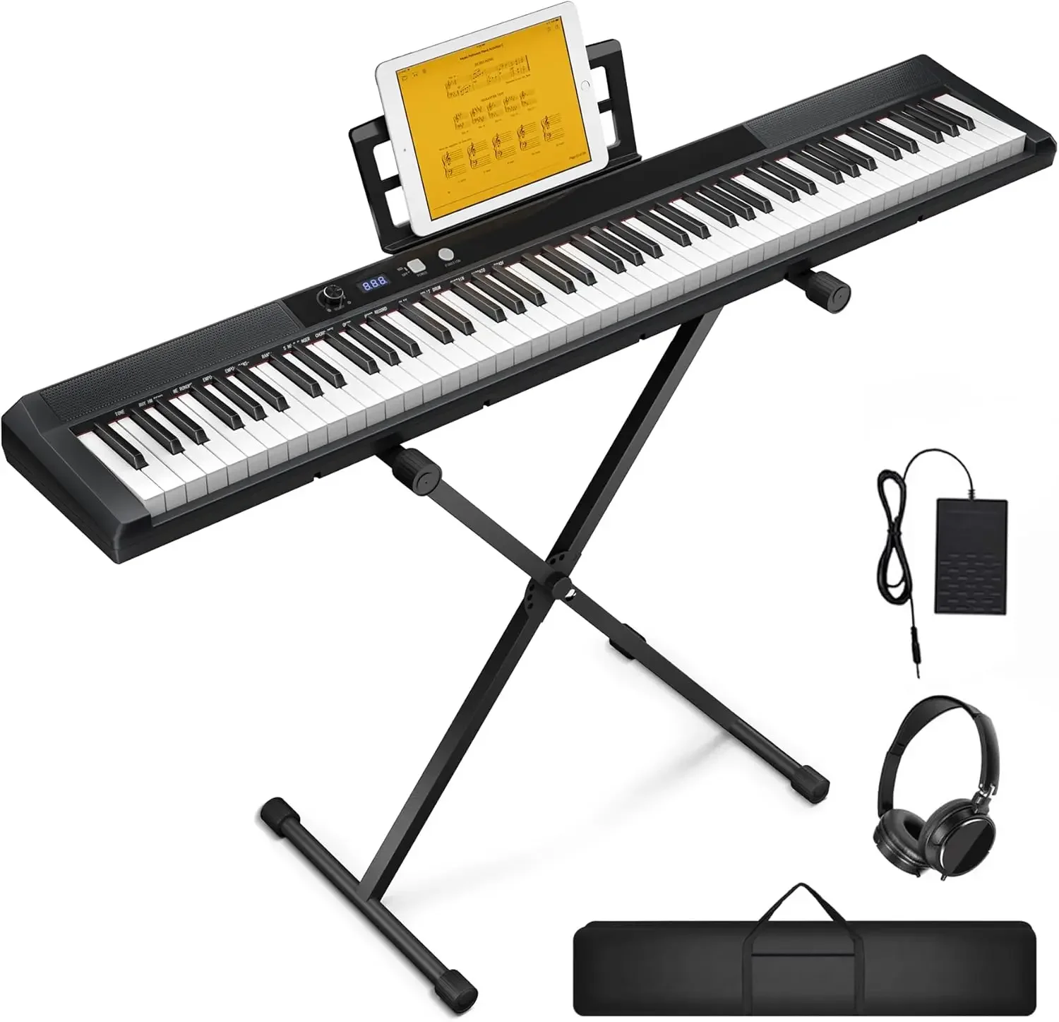 88 Key Semi-weighted Electronic Keyboard Piano,Full Size Digital Piano Portable Keyboard with Stand, Sustain Pedal, Power Supply