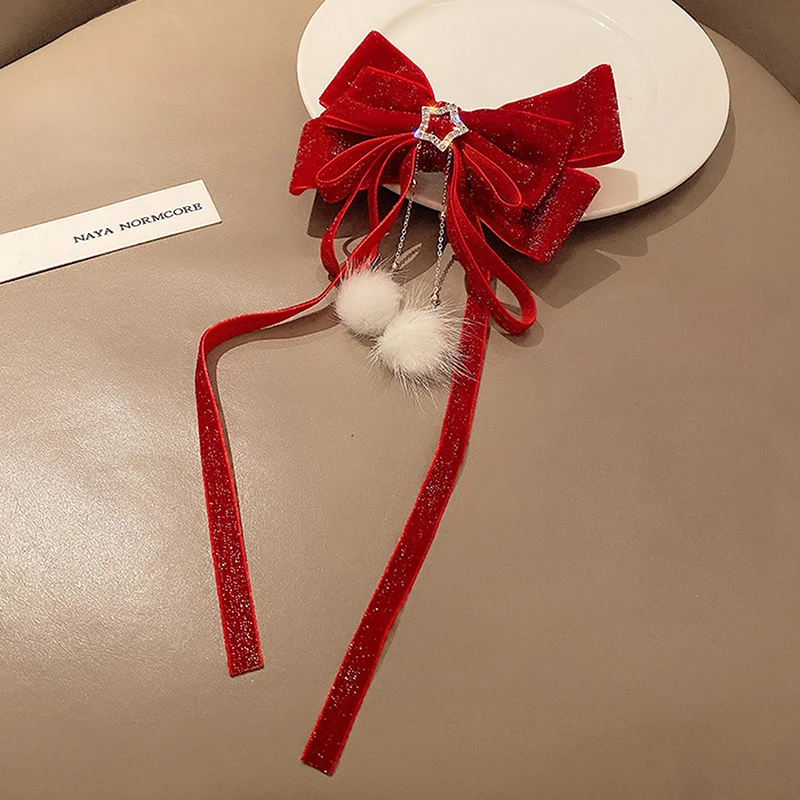 1 قطعة مشبك شعر على الطراز الصيني للفتيات مع فيونكة، تاج أحمر، مشبك علوي، أغطية رأس على الطراز العتيق للأطفال، إكسسوار للشعر #3