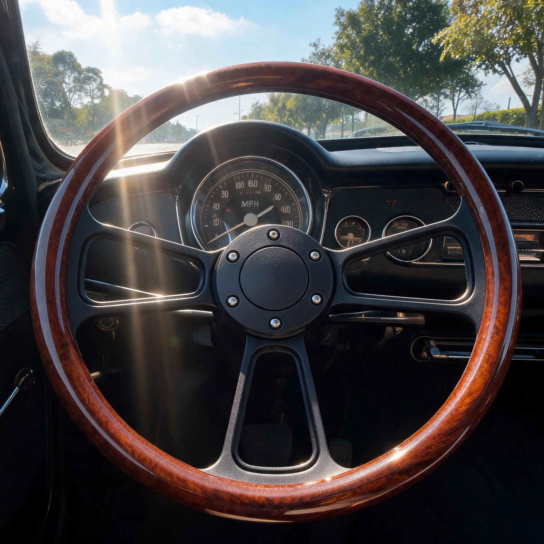 Universal 13 inch Solid Wood Racing Steering Wheel 340mm Drifting Steering Wheel Spokes Long Hole Universal Sport Steering Wheel