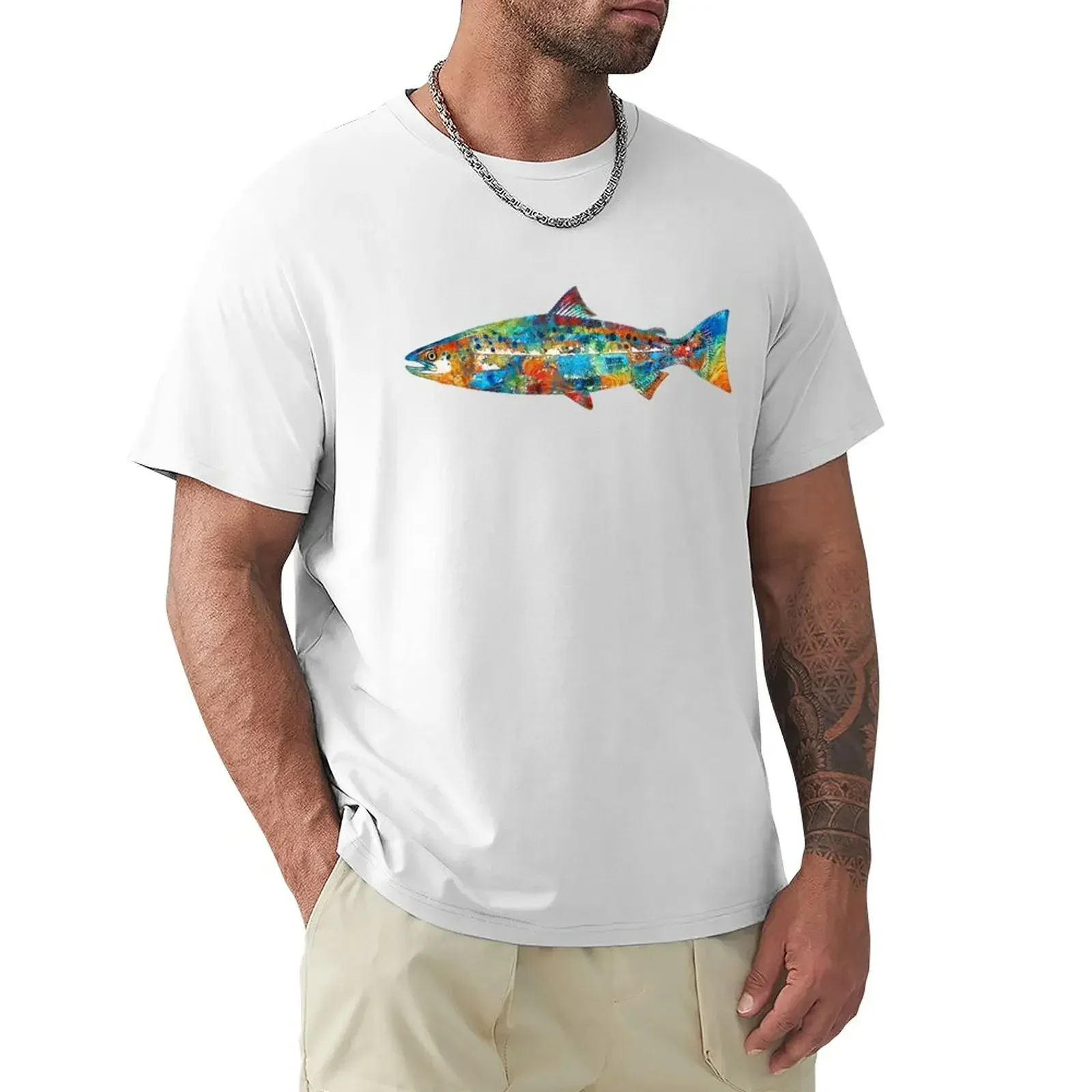 Harajuku-camisetas de verano con estampado de peces para hombre, camisetas de secado rápido con estampado de peces, colores Salmon, de Ariel Cummings, talla grande