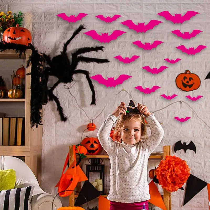 

Pink Bat Wall Stickers 3D Black PVC Bat Waterproof Halloween Party DIY Decor Reusable Fall Decorations For Home Party Scary Prop