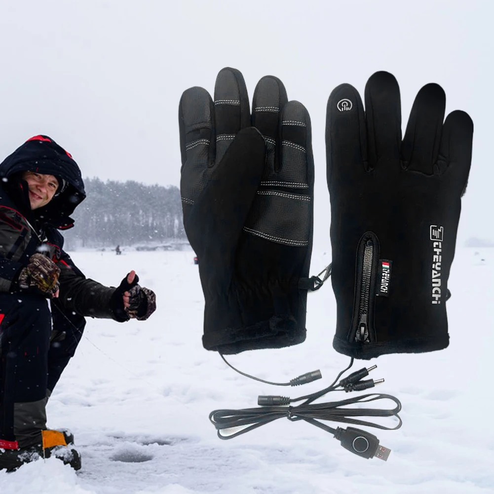 Men Women USB Heated Gloves Hand Warmer Thermal Touch Screen Gloves Motorcycle Gloves for Outdoor Cycling Skiing Hiking