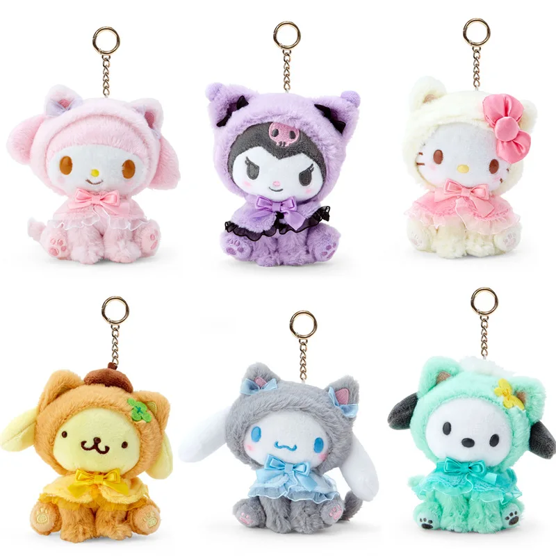 10Cm Cartoon Hello Kitty Cinnamoroll My Melody Kuromi Plush Keychain Kawaii Couple School Bag Pendant Pp Cotton Stuffed Doll