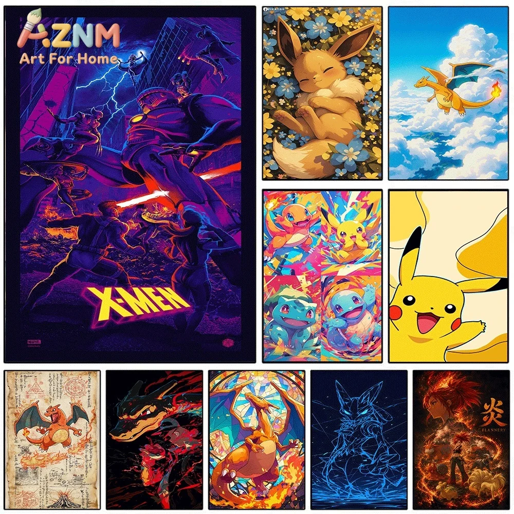 X‑Men Retro Neon Lightning Battle Canvas Wall Art, Classic Superhero Movie Frameless Canvas Painting for Living Room Bedroom H